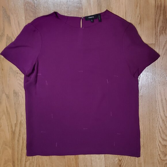 NWOT Theory Women's Burgundy Silk Short Sleeve Top Blouse Size S - Picture 1 of 9